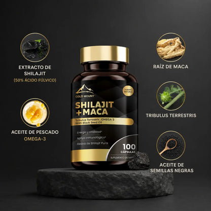COMBO ENERGÍA PURA: Shilajit Maca 100 Cápsulas + Shilajit 60 Gomas Puro [ÚLTIMAS UNIDADES]