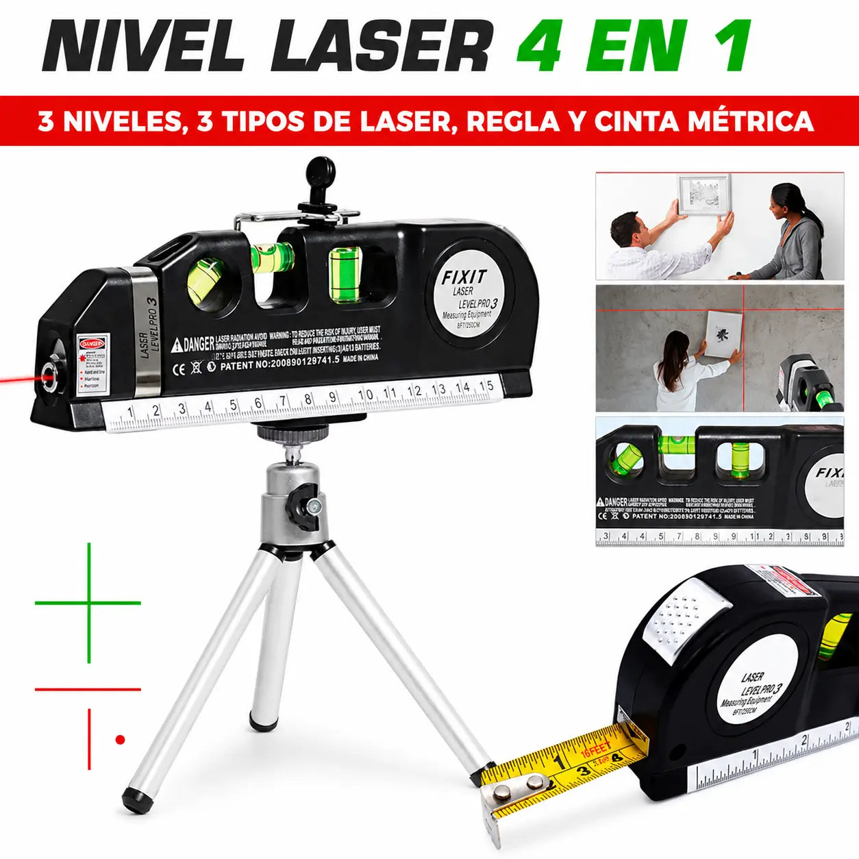 COMBO ESPECIAL: Nivel Láser 4 en 1 Con Flexómetro LaserPro™ + Kit 6 Brocas Escalonadas Titanio [ÚLTIMAS UNIDADES]