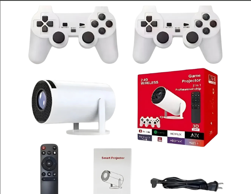GameBeam™ – Proyector Retro Gaming 2 en 1 con 2 Joysticks Inalámbricos