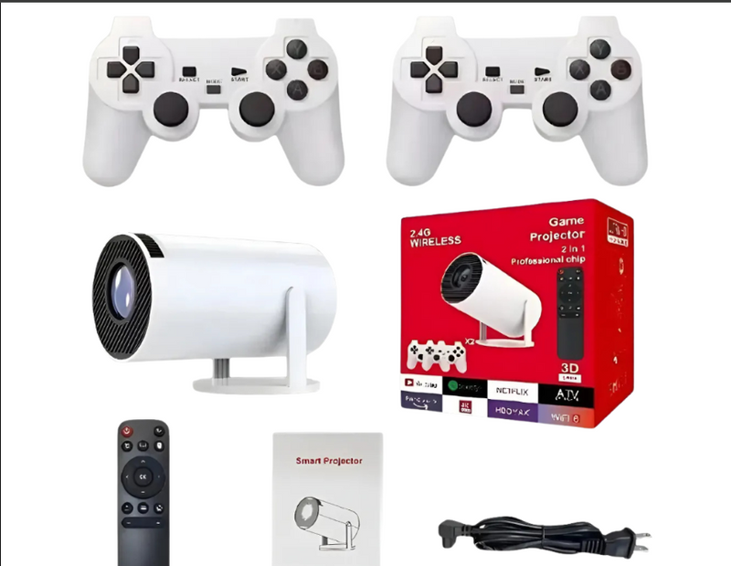 GameBeam™ – Proyector Retro Gaming 2 en 1 con 2 Joysticks Inalámbricos