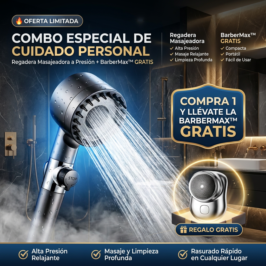 COMBO ESPECIAL: Regadera Masajeadora a Presión + Mini Rasuradora Portátil BarberMax™ [ÚLTIMAS UNIDADES]